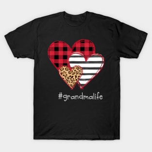 Grandmalife Shirt Striped Leopard Buffalo Plaid Printed Splicing Heart Valentine's Day Shirt T-Shirt